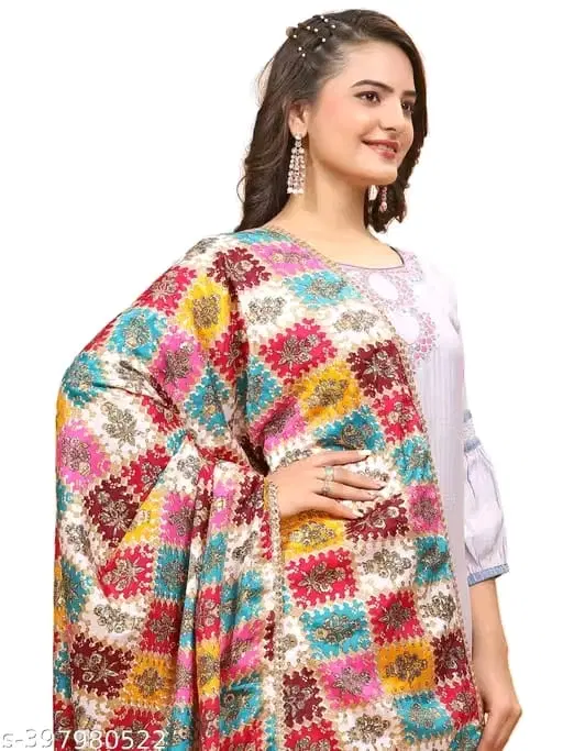 Chinon Printed Dupatta for Women (Multicolor, 2.2 m)