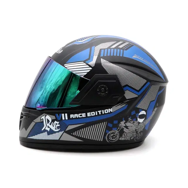Konika Full Face Running Motor Bike Helmet ISI Marked for Motorbike UV Glass -Design Black & Blue