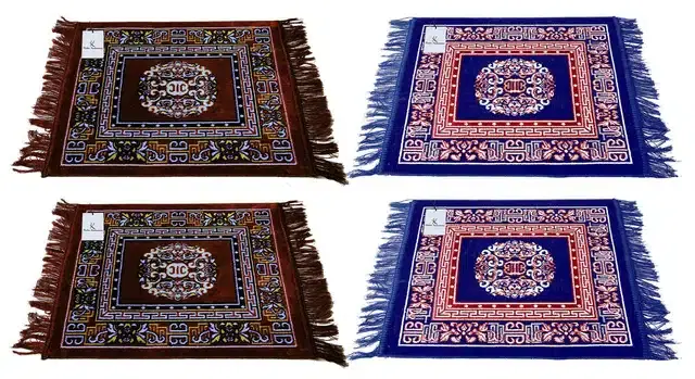 Cotton Printed Pooja Mats, Pack of 4, Multicolor, 50x50 cm