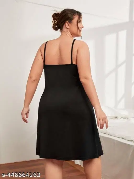 Cotton Blend Nightdress for Women (Black, S)