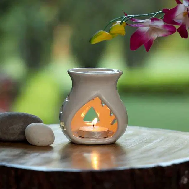 Aroma Ceramic Tealight Candle Holder Oil Diffuser Burner, White, 9.5 X 7 X 9.5 Cm, Du-052