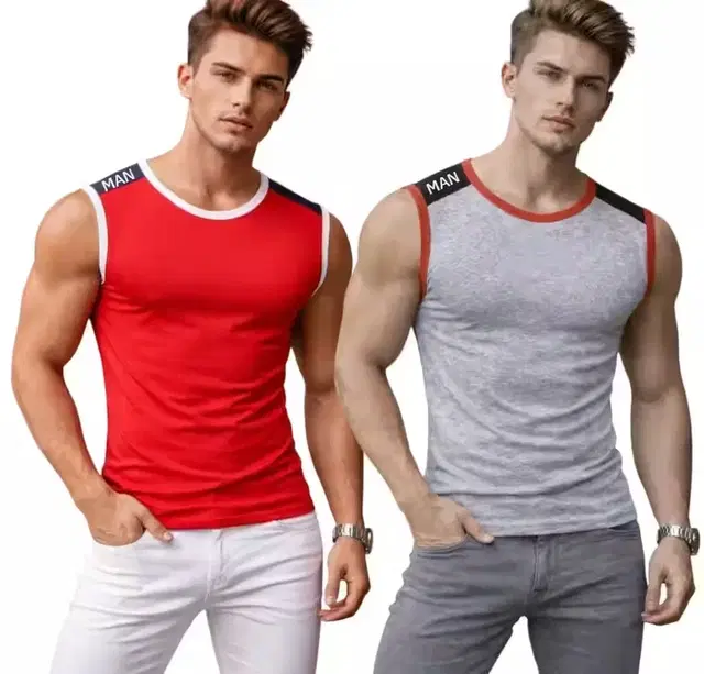 Cotton Jym Vest for Men, Multicolour, Pack of 2 (M)