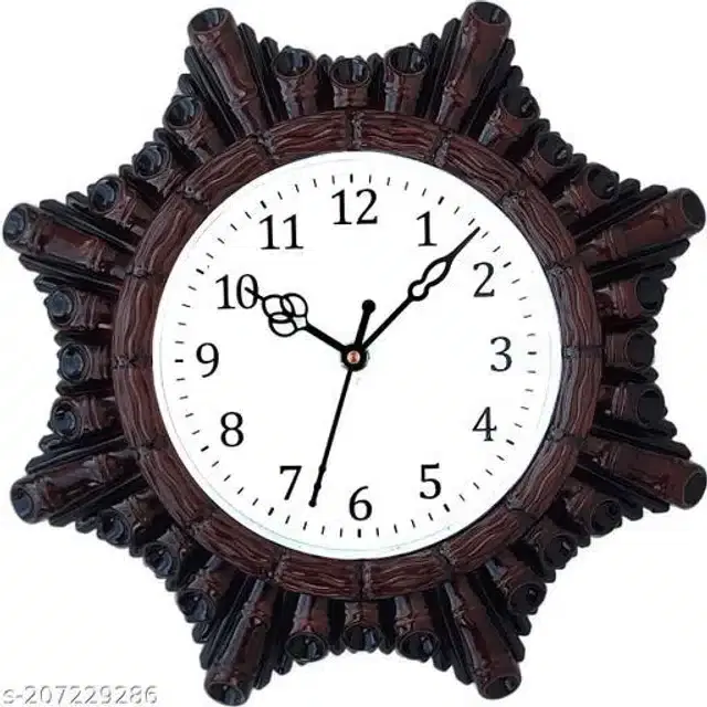 Plastic Analog Wall Clock, Dark Brown & White