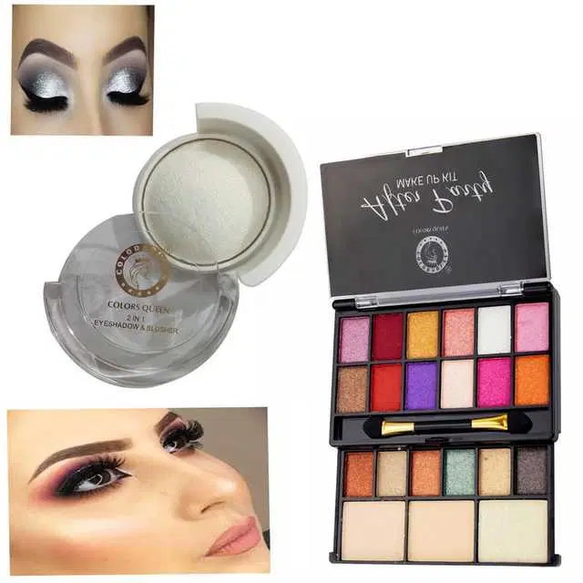 Combo of 1 Colors Queen After Party Make Up Kit & 1 Colos Queen 2 In 1 Silver Eye Shadow And Blusher, R905