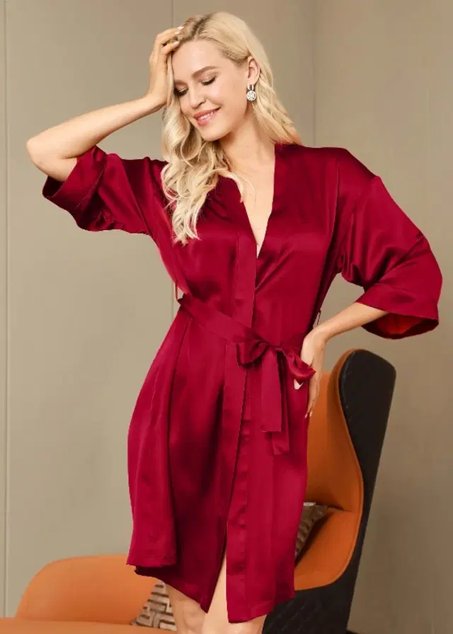 Satin Solid Babydoll for Women (Maroon, L)