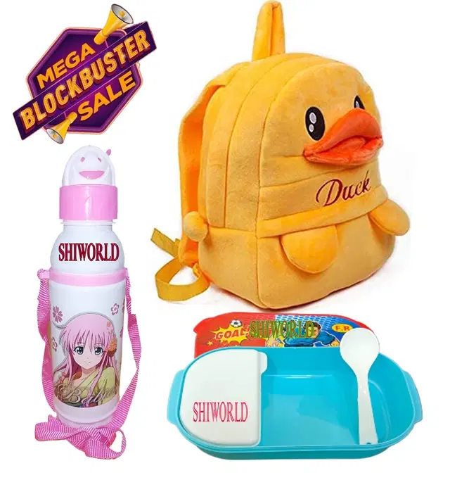 Combo of School Bag with Lunch Box & Water Bottle for Kids, Multicolor, Set of 3