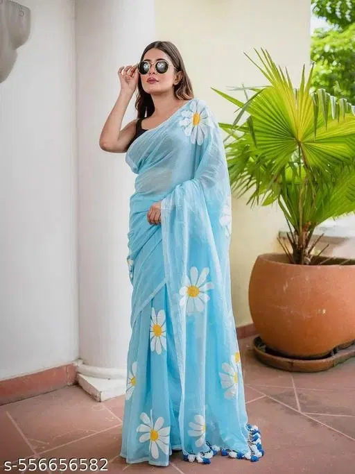 Lien Printed Saree for Women, Blue (6.3 M)