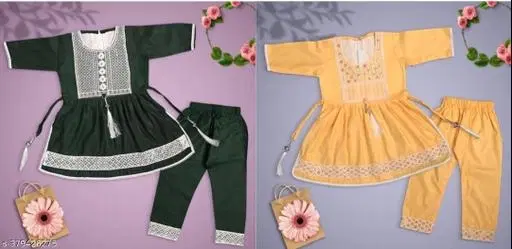 Rayon Kurta Set for Girls, Pack of 2 (Multicolor, 0-6 Months)