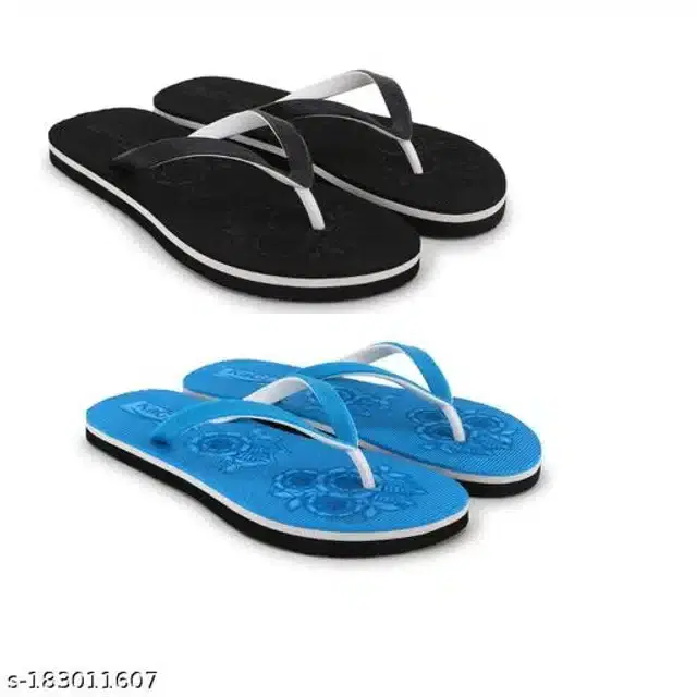 Slippers for Women, Pack of 2 (Black & Sky Blue, 5)