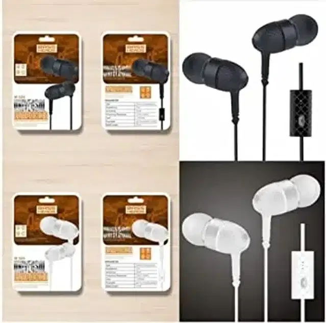 In Ear Wired Headphones, Pack of 2, Black & White