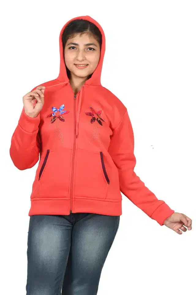 Full Sleeves Hoodies for Women (Peach, M)