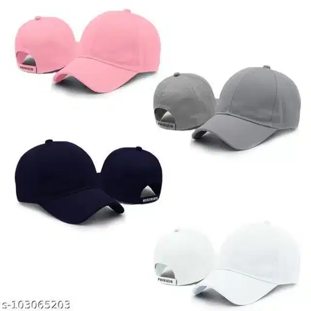 Cotton Caps for Men & Women, Set of 4 (Multicolor)