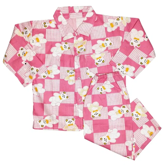 Cotton Printed Nightsuit Set for Kids (Pink, 6-12 Months)
