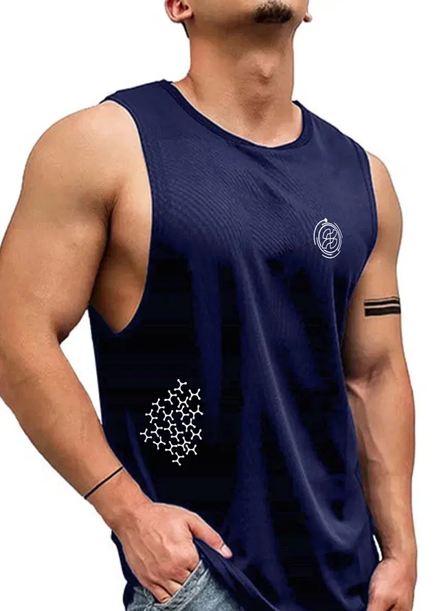 Polyester Printed Vest for Men (Blue, S)