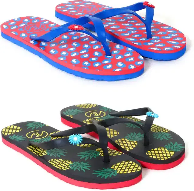 Flip Flops for Women, Pack of 2 (Multicolor, 6)