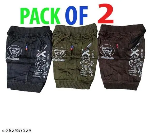 Cotton Shorts for Boys, Pack of 2 (Multicolor, 5-6 Years)