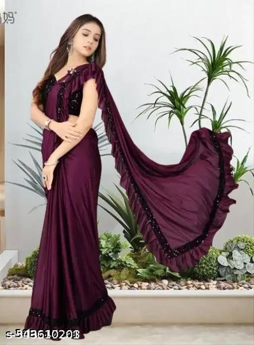 Lycra Saree for Girls, Wine (6-7 Years)