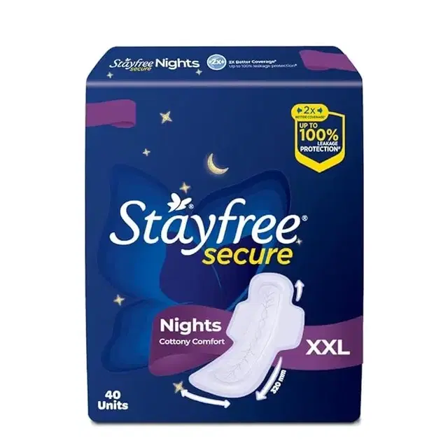 Stayfree Secure Night Cottony Comfort Sanitary Pad - XXL (40 Pcs)