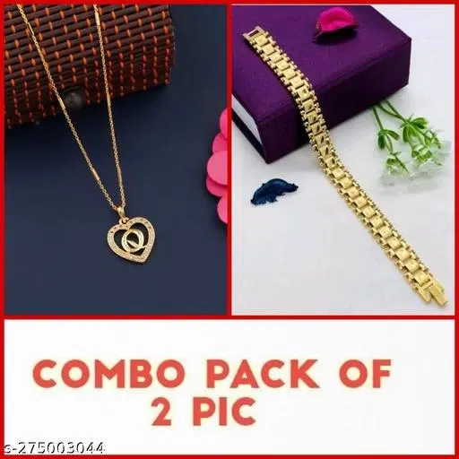 Alloy Pendant with Chain & Bracelet for Women, Set of 2 (Multicolor)