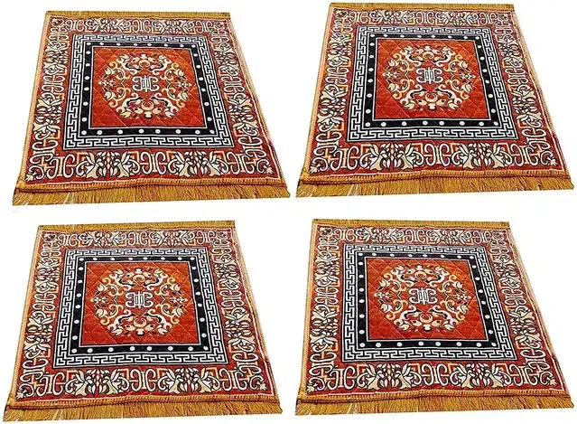 Cotton Printed Pooja Mats, Pack of 4, Multicolor, 50x50 cm