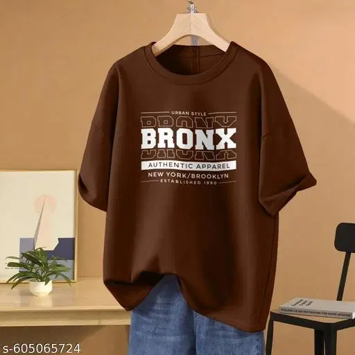 Cotton Blend Printed T-shirt for Women, Brown (XXS)