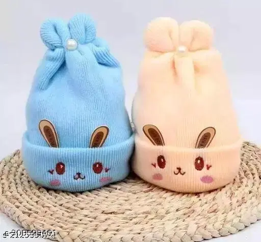 Woolen Caps for Kids, Pack of 2 (Multicolor, 4-6 Months)