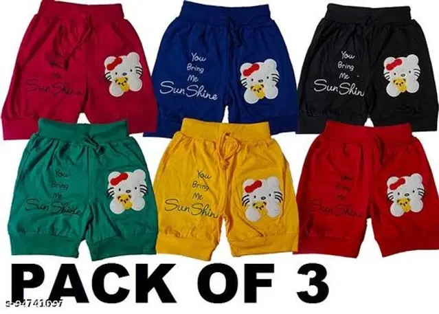 Cotton Shorts for Girls, Pack of 3 (Multicolor, 1-2 Years)