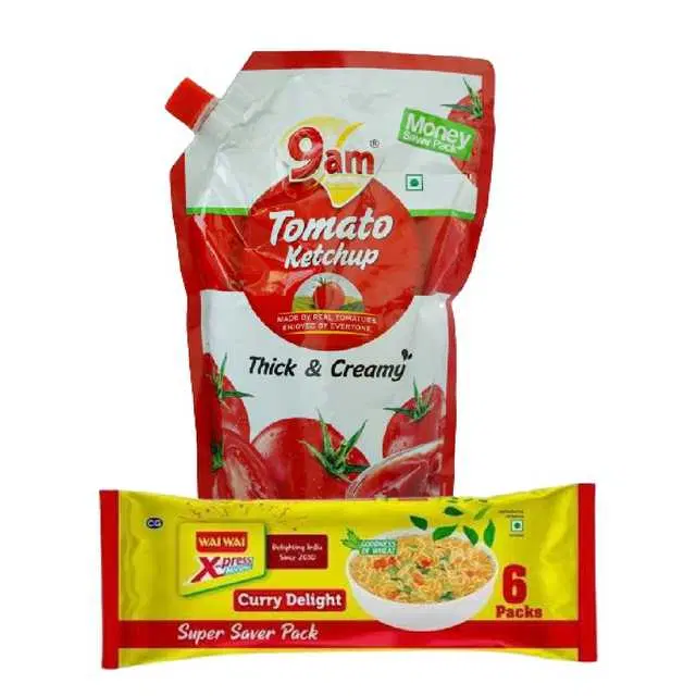 Combo (9 Am Ketchup 900 g + Wai wai Xpress Curry Delight Noodles 330 g)