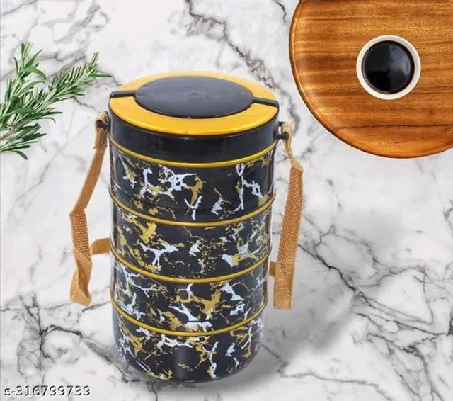 Plastic 4 Layer Lunch Box, Black