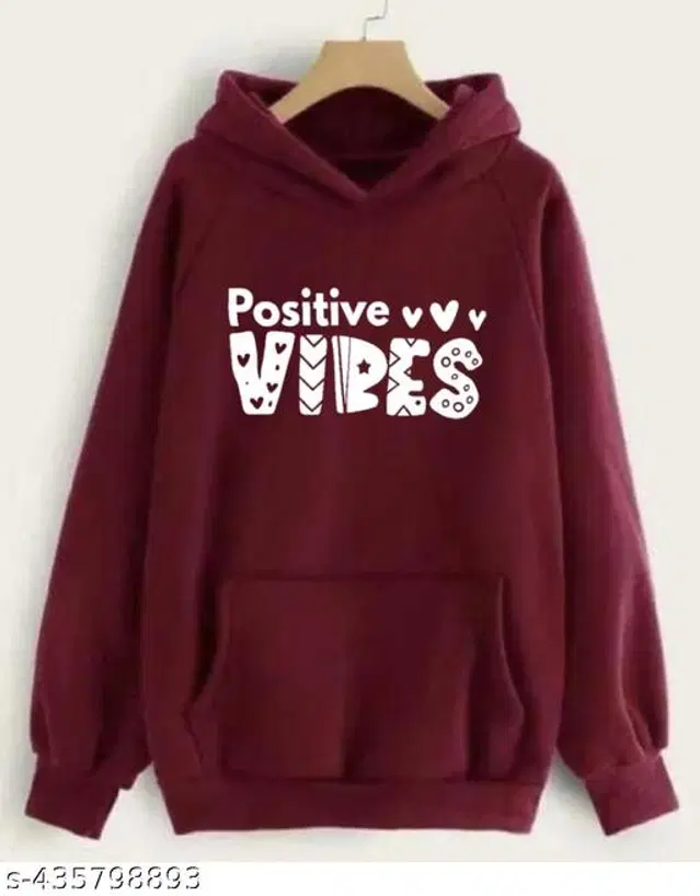 Fleece Printed Hoodie for Women (Maroon, S)
