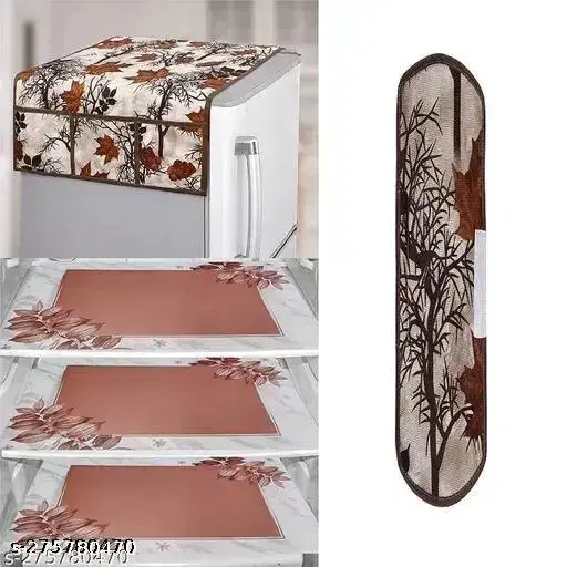 Nicasa Premium Fridge Cover Set with 1 Handle Cover & 3 Fridge Mats, Pack Of 5