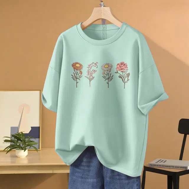 Cotton Blend T-shirt for Women, Mint Green (M)