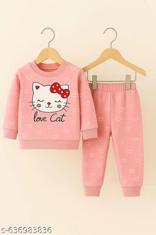 Hosiery Cotton Printed Clothing Set for Kids, Pink (0-3 Months)