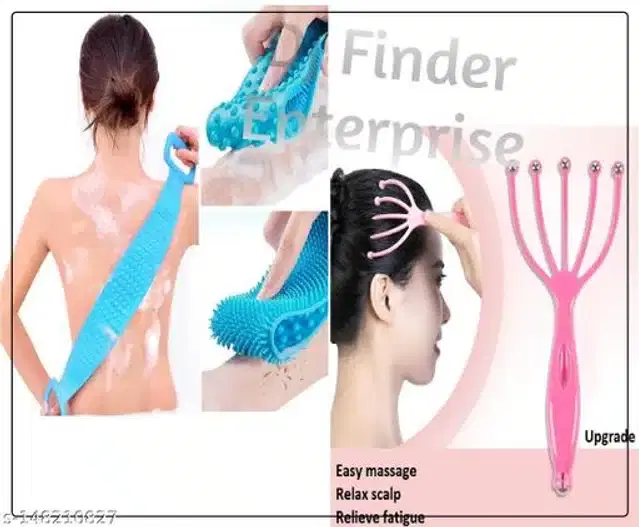 Silicone Bath Brush Belt with Head Massager, Assorted, Pack of 2