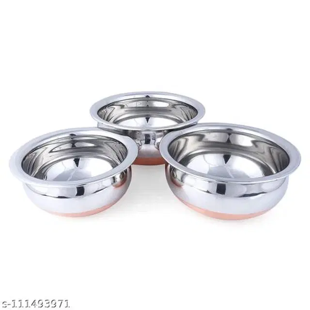 Stainless Steel Copper Bottom Handi Pot Set, Silver, Set of 3