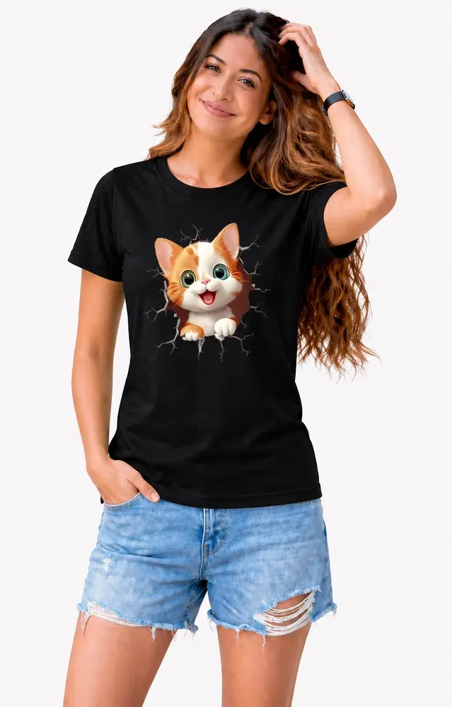 Cotton Blend Tshirts for Women (Black, S)