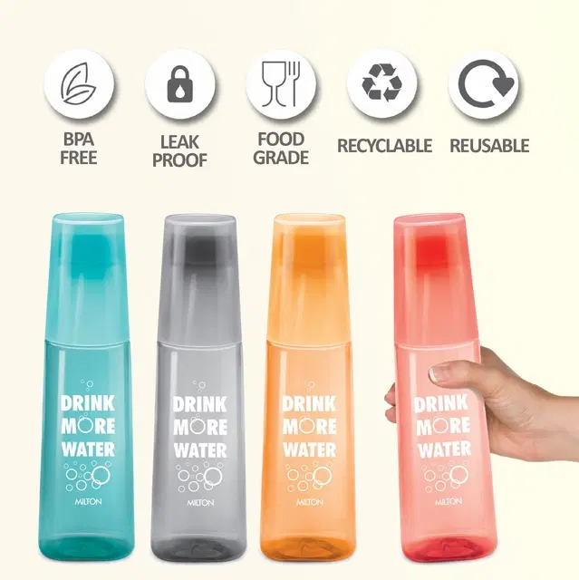 Milton Plastic Water Bottles, Pack of 4, Multicolor, 1000 ml
