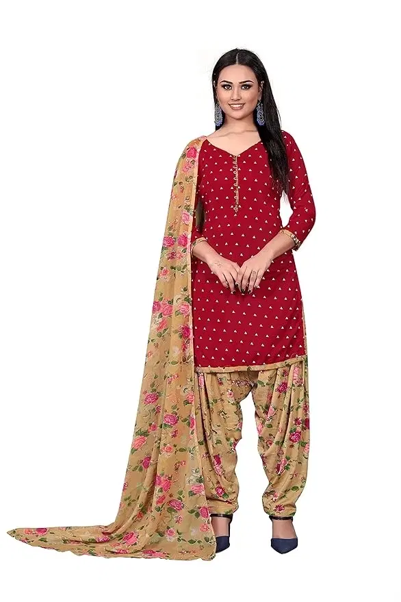 Unstitched Dress Material for Women & Girls (Red)