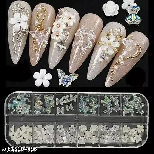 3D Shell Flower Nail Decorations, Multicolor, Set of 1