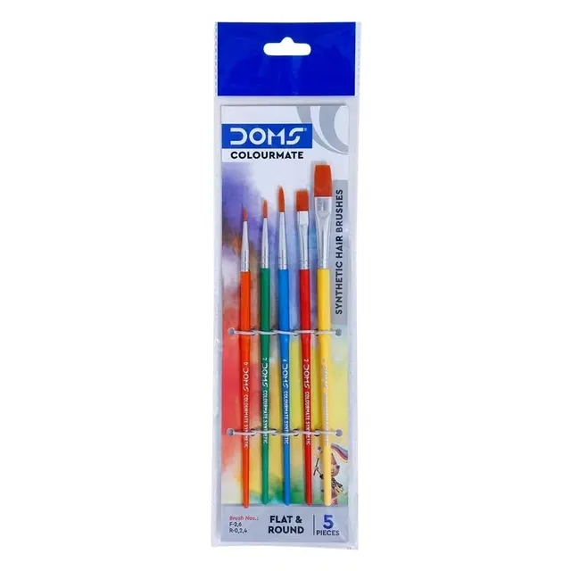 Doms Colourmate Synthetic 5 Pc Multicolor Paint Brush Set [Flat & Round]