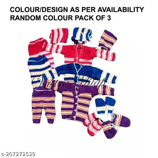 Woolen Clothing Set for Kids, Set of 3 (Multicolor, 0-3 Months)