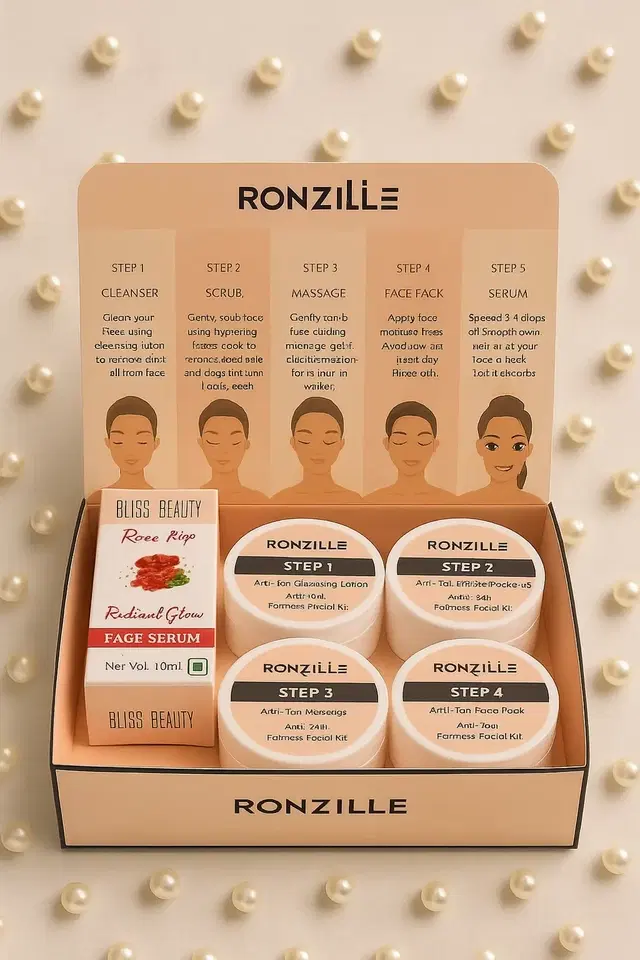 Ronzille Anti Tan Facial Kit For Tan Removal Repair Sun Damage With Vitamin-C Face Serum Facial Kit for Women & Men (200 gm + 10 ml ) Pack Of 5