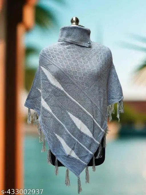 Woolen Poncho for Women (Grey, Free Size)