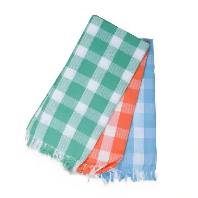 Cotton Checkered Bath Towels, Pack of 3, Multicolor, 60x30 Inches