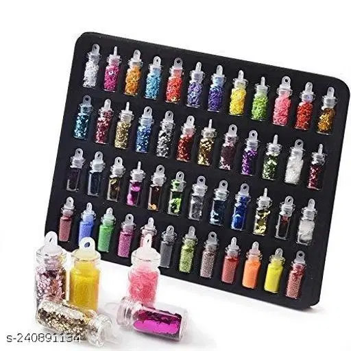 Acrylic 3D Nail Art 48 Pcs Glitter Bottles, Multicolor, Set of 1