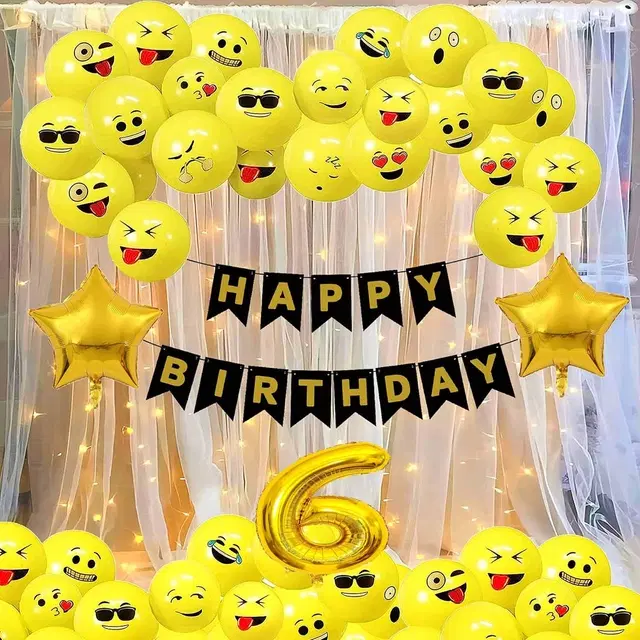 Emoji Theme 6th Birthday Decoration Kit (Yellow) Pcs Of 109 ,(Set Of 1)