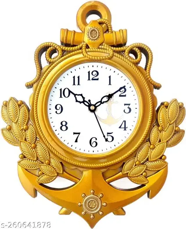 Plastic Analog Wall Clock, Gold & White
