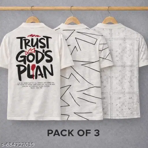 Cotton Blend Printed T-shirt for men, White (XL) Pack of 3