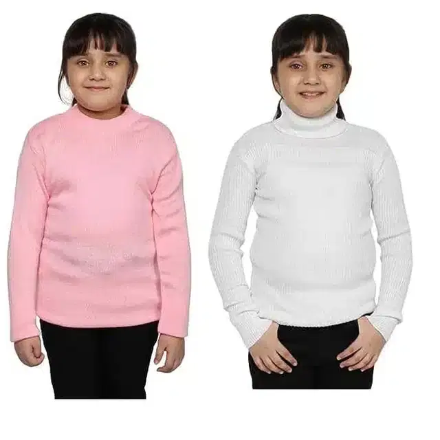 Full Sleeves Solid Sweater for Girls, Pack of 2 (Pink & White, 0-3 Months)