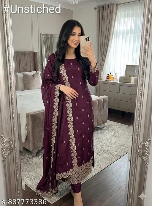Vichitra Silk Punjabi/All Over Suits for Women (6.45 meter (XL)
